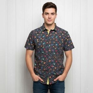 THE RAIL Black and White Multicolored Geometrical Vintage Style Button Short XL